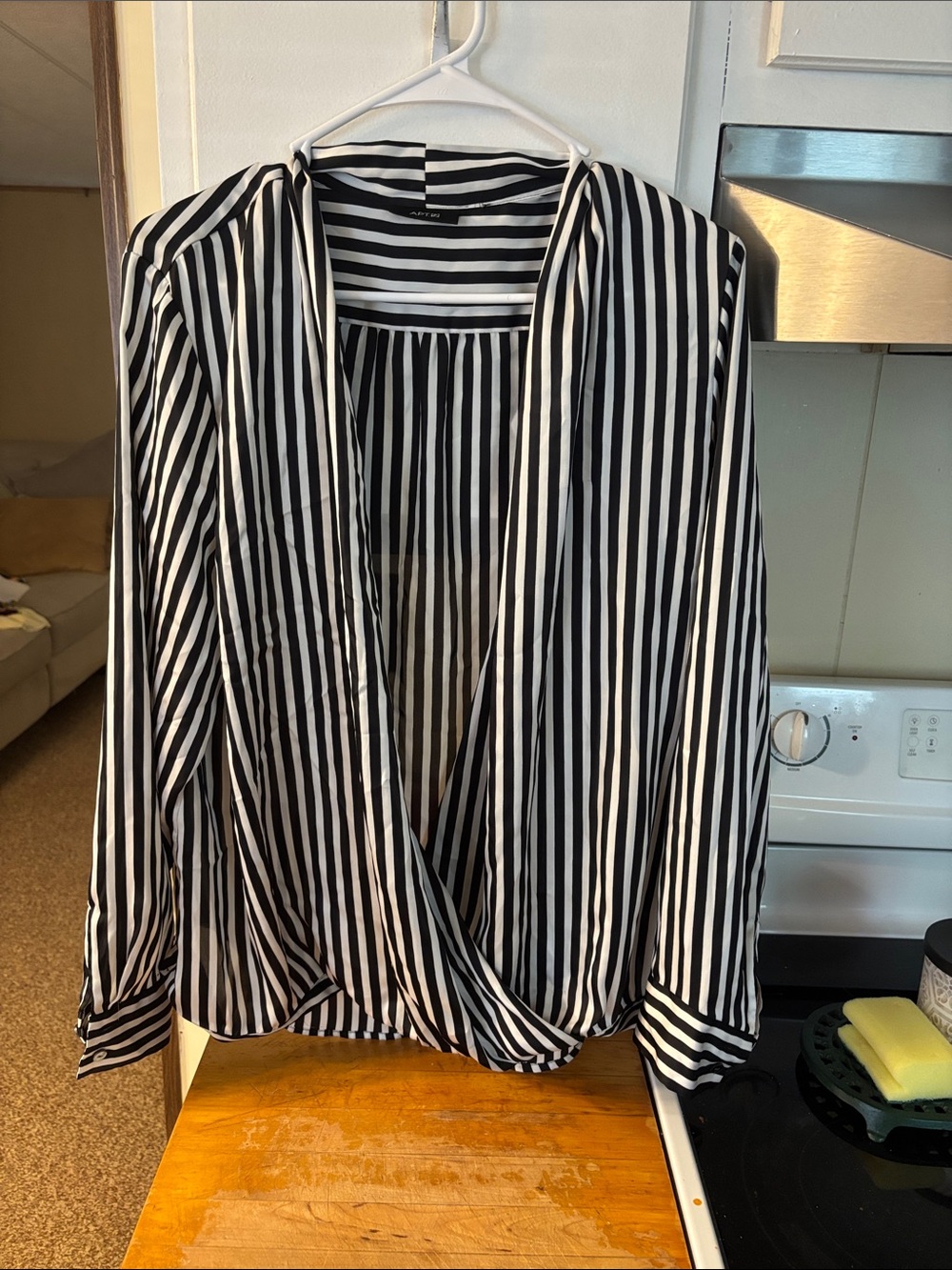 Apt. 9 Black and White Striped Wrap-Style Top